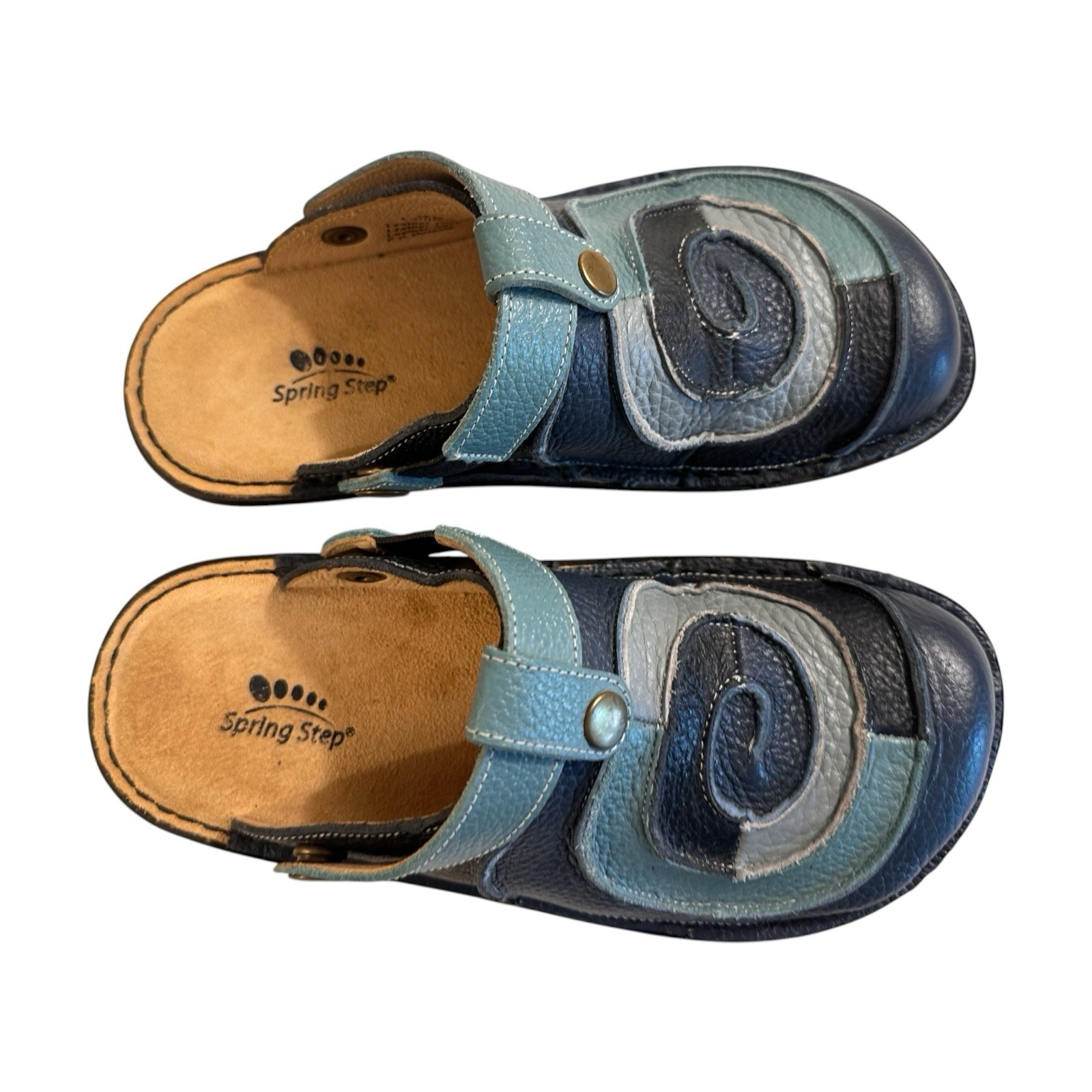 Spring Step Lollipop Leather Patchwork Clogs Mules Womens 7.5 Blue Boho Comfort