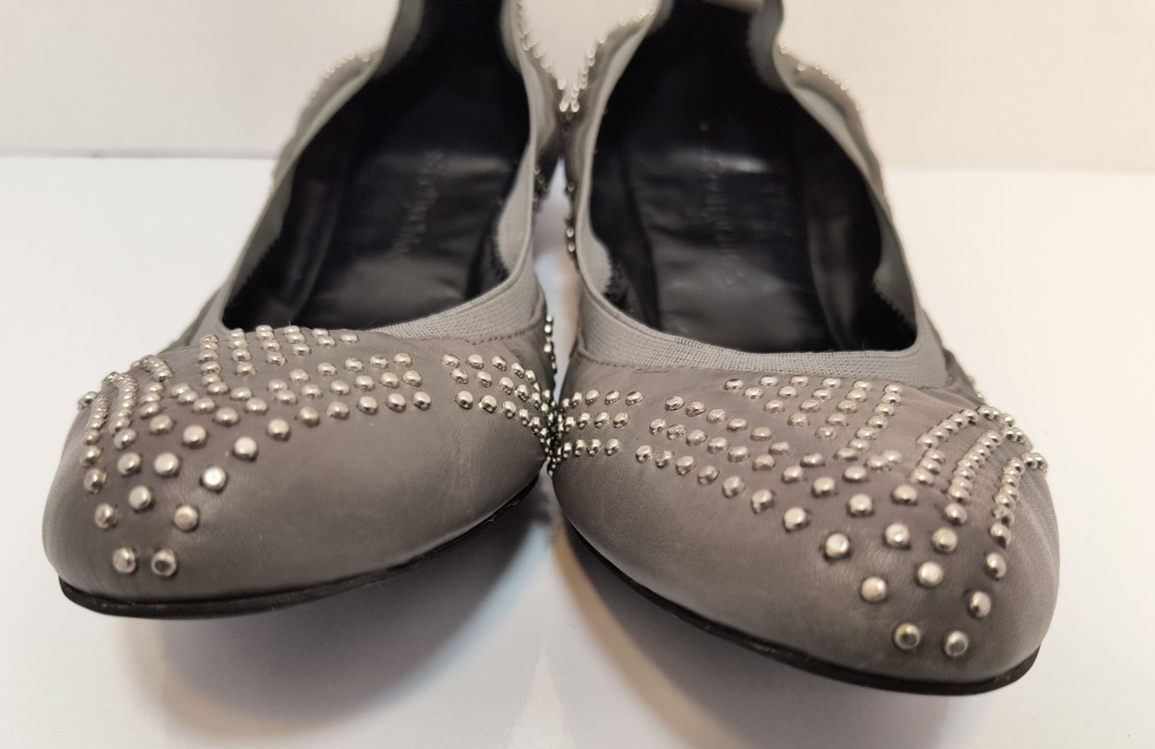See By Chloe Gray Leather Studded Stretch Ballet Flatsd Women’s Size 40 U.S. 10