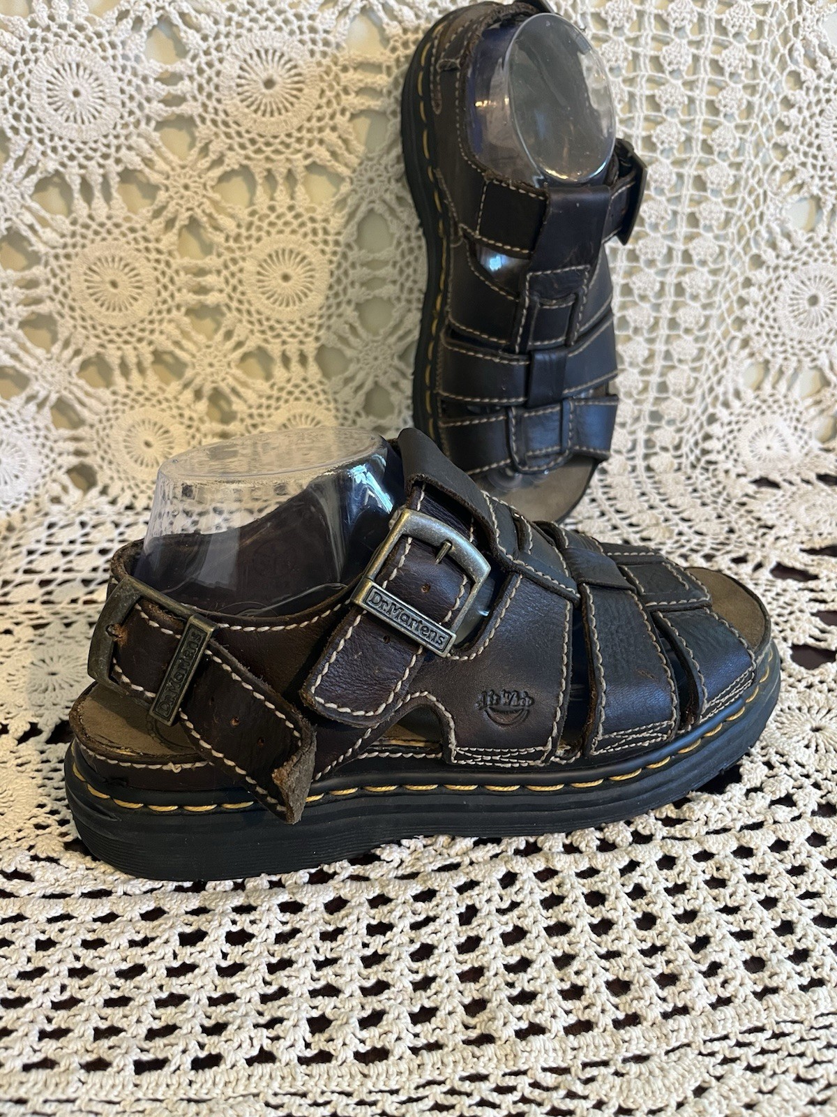 W10 M9 Vintage Dr Martens Brown Leather Fisherman Sandals Chunky Slingback Y2K