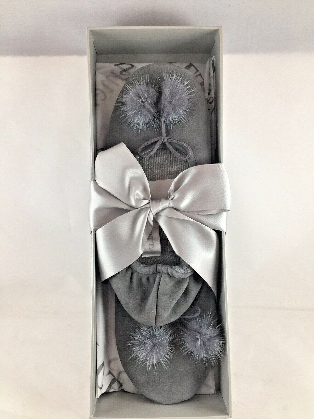 Arlotta Cashmere Drawstring Pom Pom Ballet Slippers – GREY – Small – 5 – 6 US