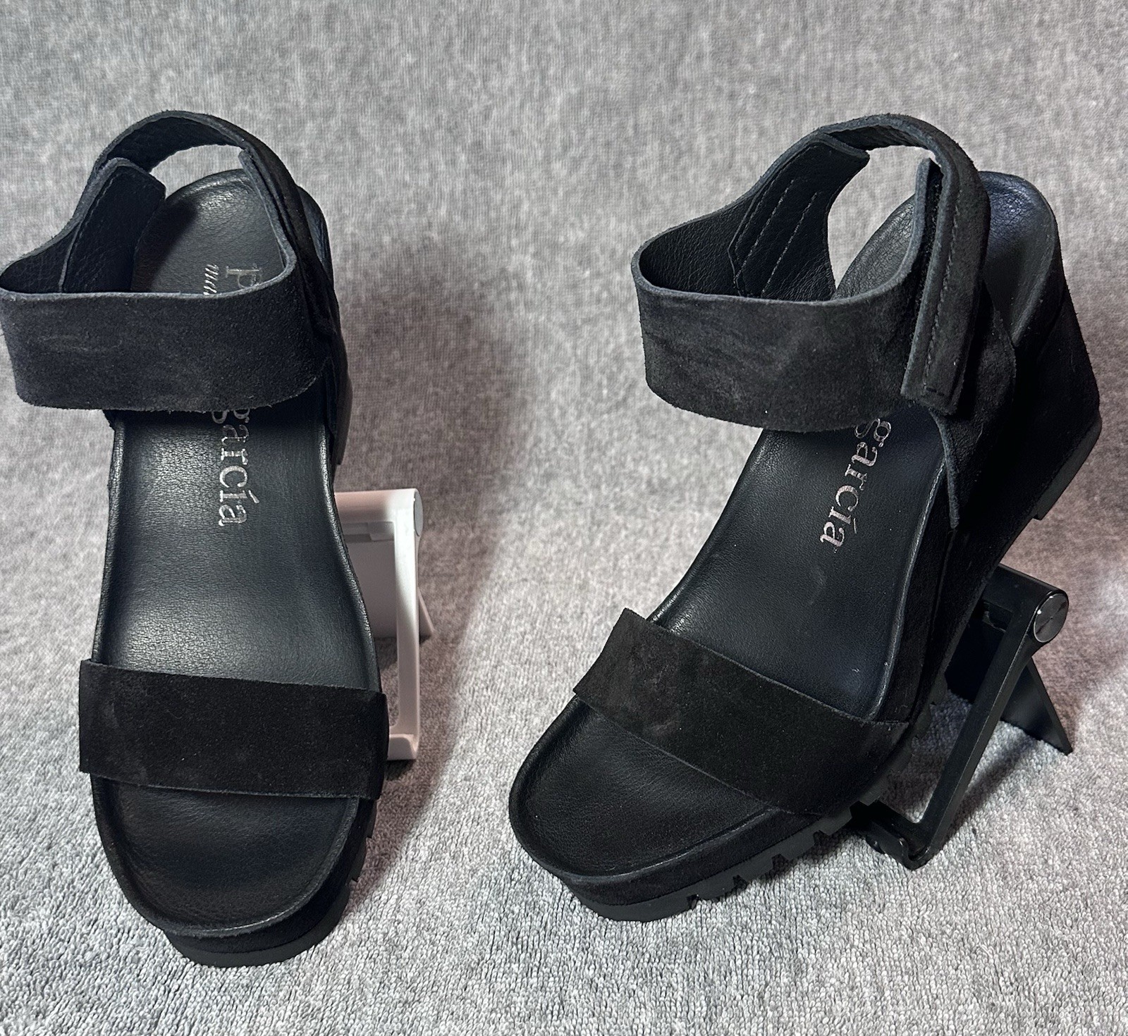 NWB Pedro Garcia Josette Platform Wedge Sandal Black Suede Size EU 37 MSRP $595
