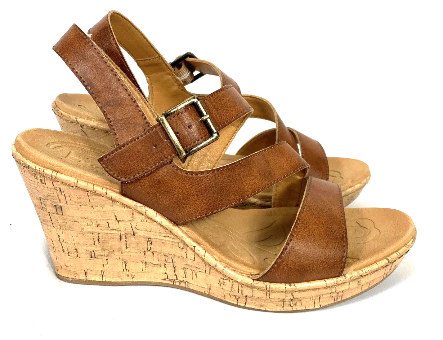 BOC Born Concept Sandals Women’s Sz 10 Brown Vegan Leather Slingback Cork Wedges