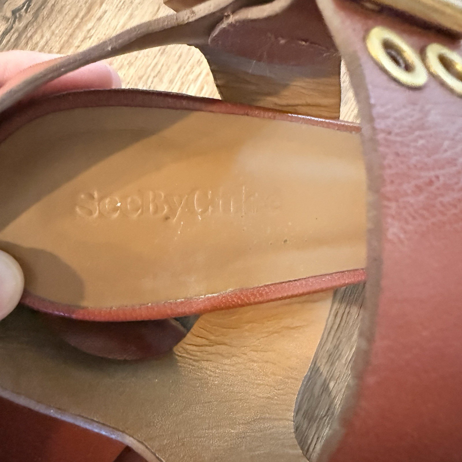 See By Chloe Lexy Leather Platform Strappy Heeled Sandals Brown Gold Size 41