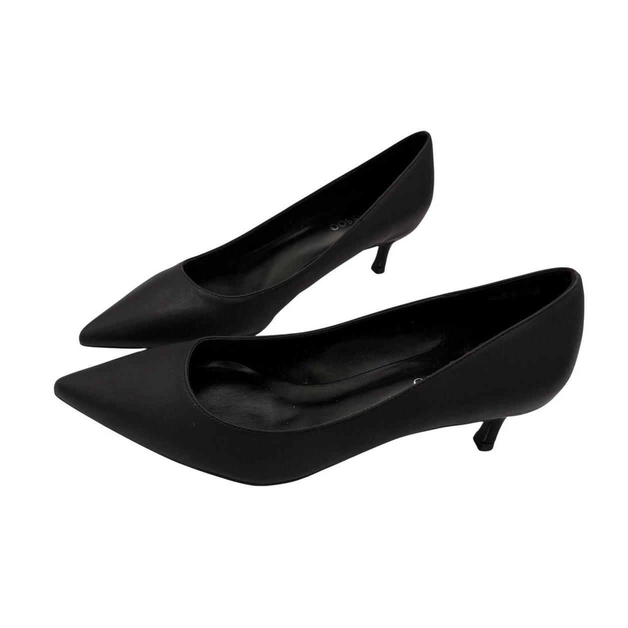 CAMSSOO Womens Black Pointed Toe Kitten Heel Pumps Size 39 Business Formal Shoes