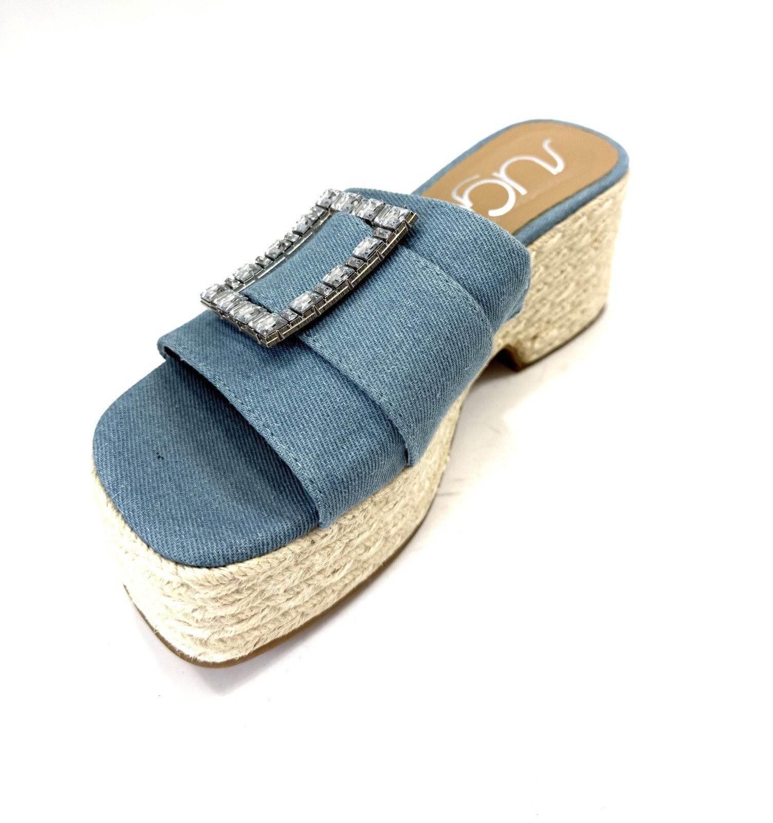 Women’s Sugar Remote Size 9 Chunky Heel Denim Sandals Rhinestone Buckle