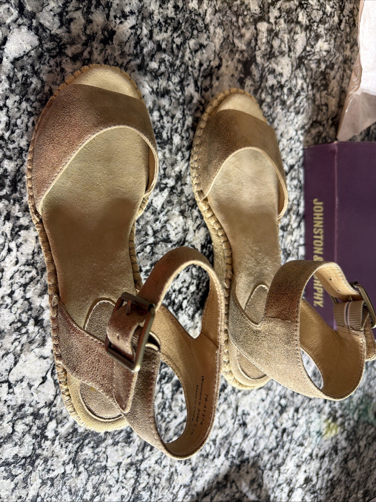 Johnston & Murphy Angela Espadrille Wedge Gold Metalic Suede Sandal 8.5 M