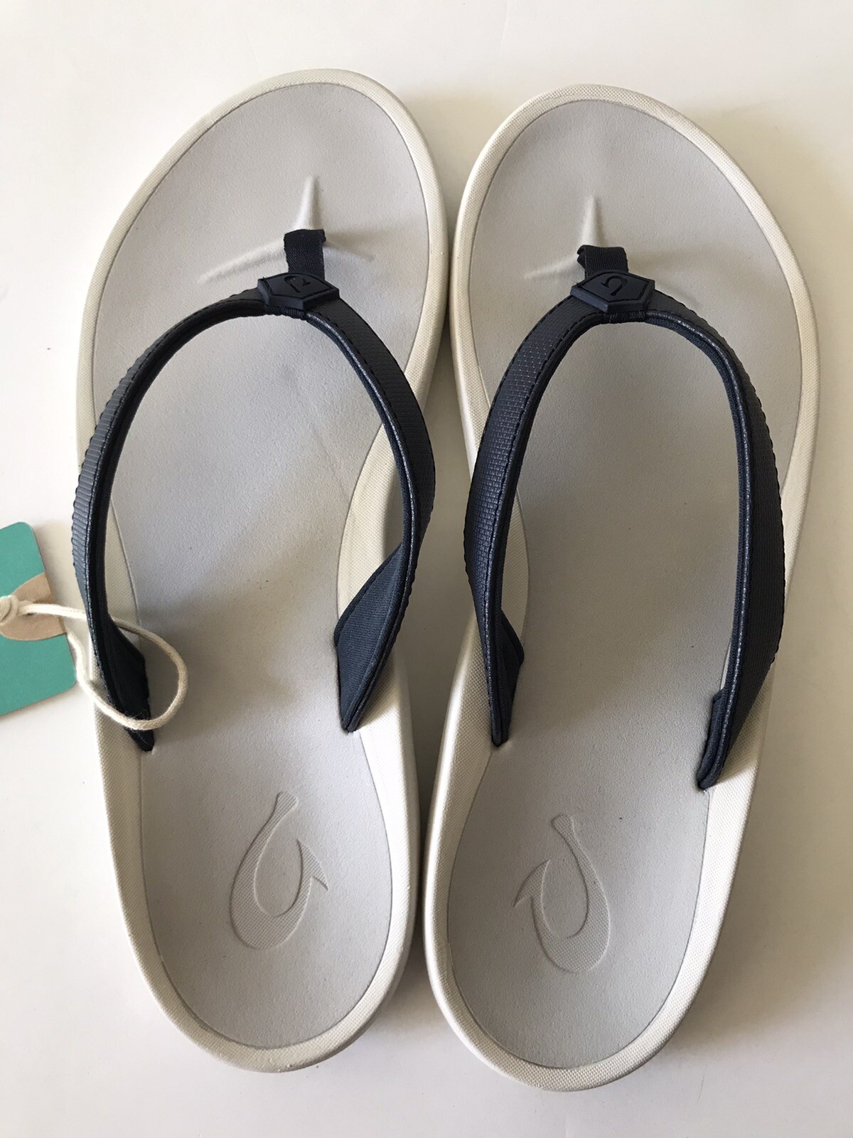 WOMEN’S OLUKAI PI’OE TRENCH BLUE/MIST GREY FLIP FLOP BEACH/POOL SANDALS 9 NWT
