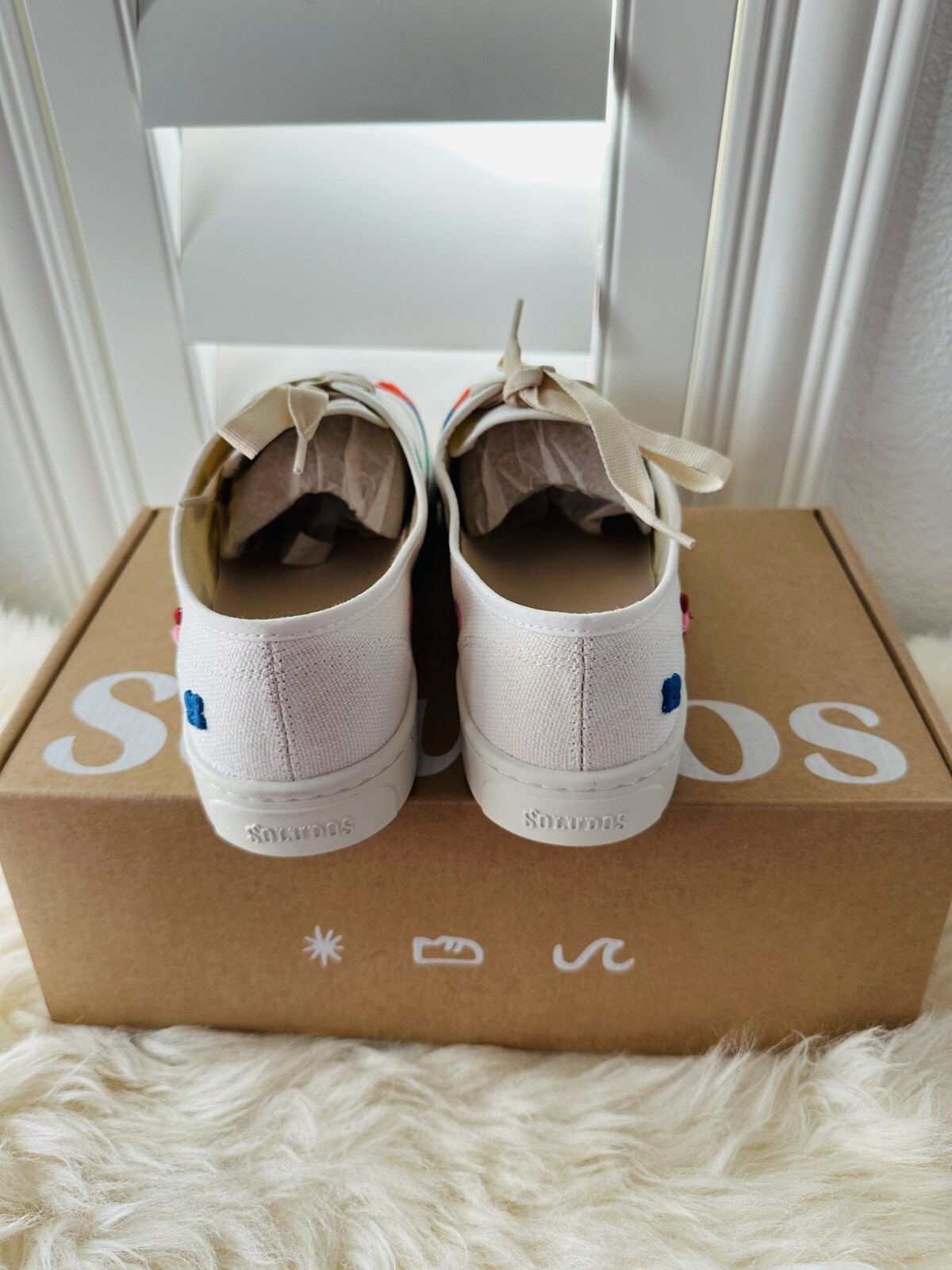 NIB Soludos Marin Flora Embroidered Organic cotton White Sneaker Size US 11/41.5