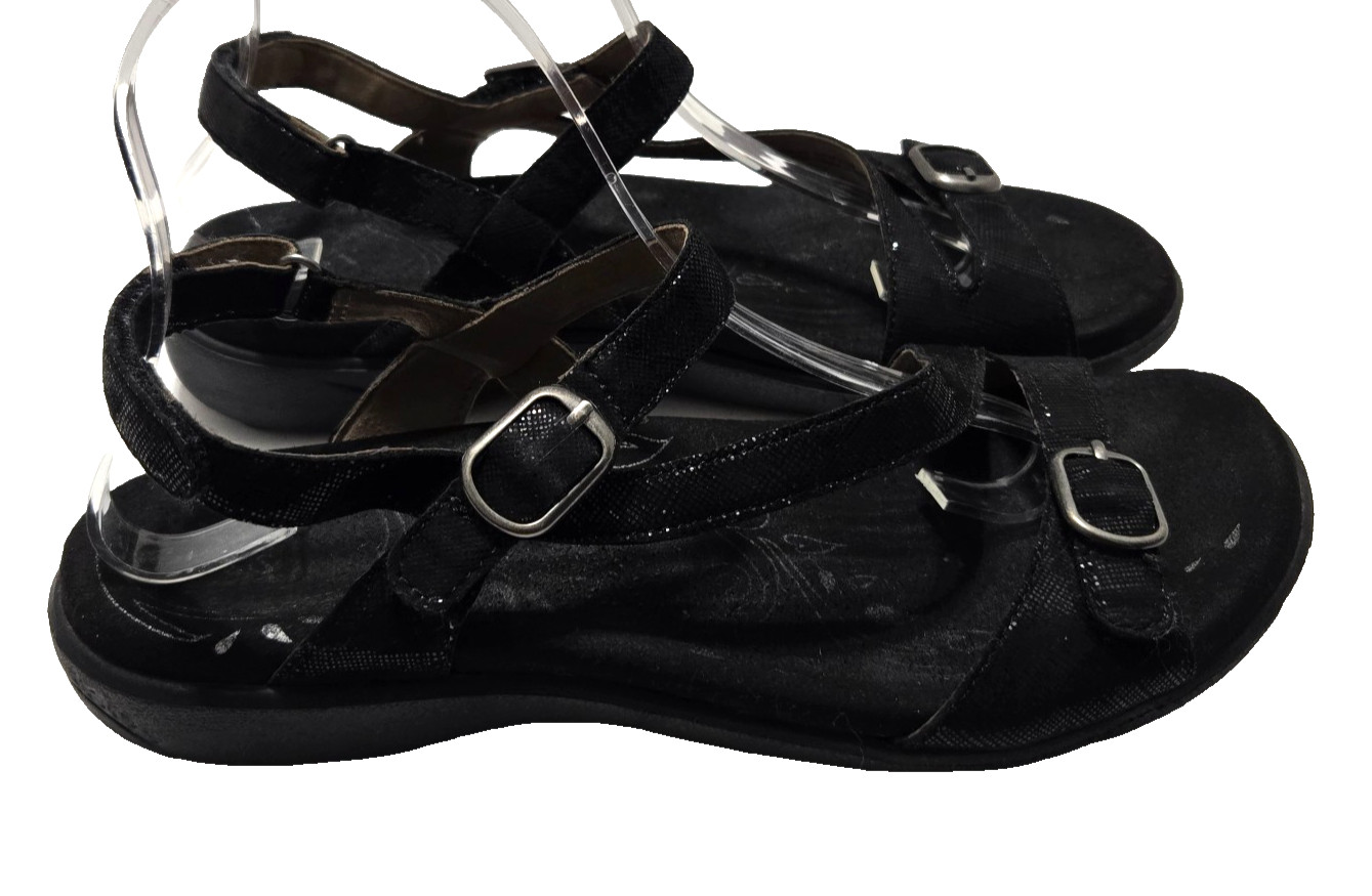 Taos Trophy 2 Sandals US 9 Black Shimmer Leather Strappy Classic Comfort Travel