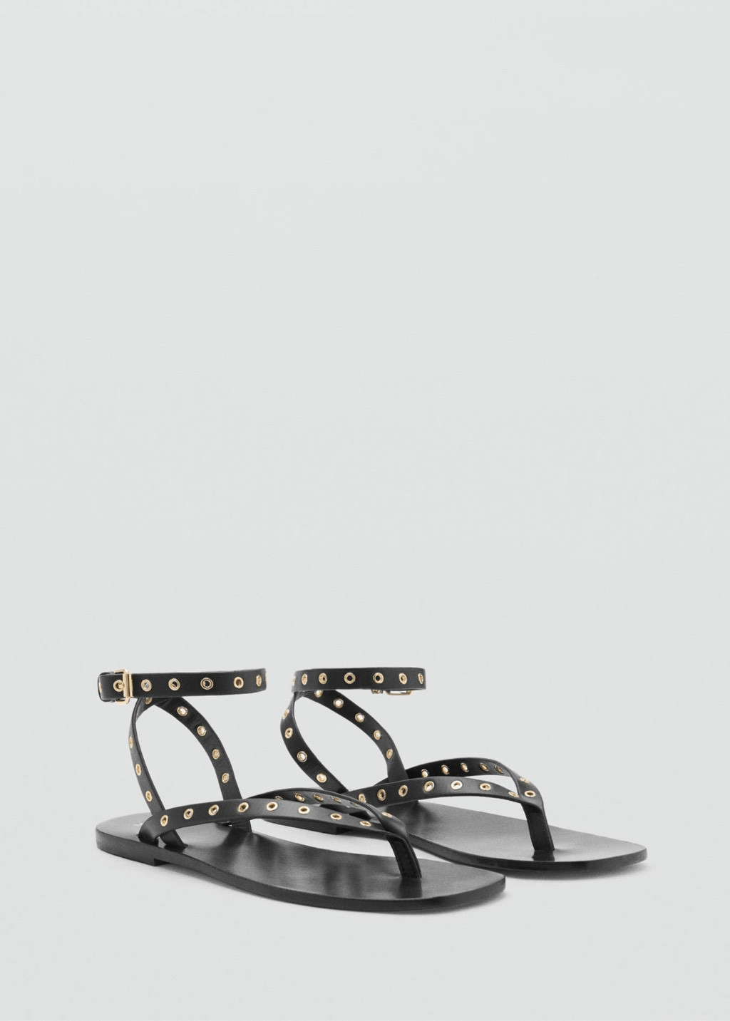 MNG by Mango Leather Eyelet Strappy Square Toe Sandals Black 41 NWT