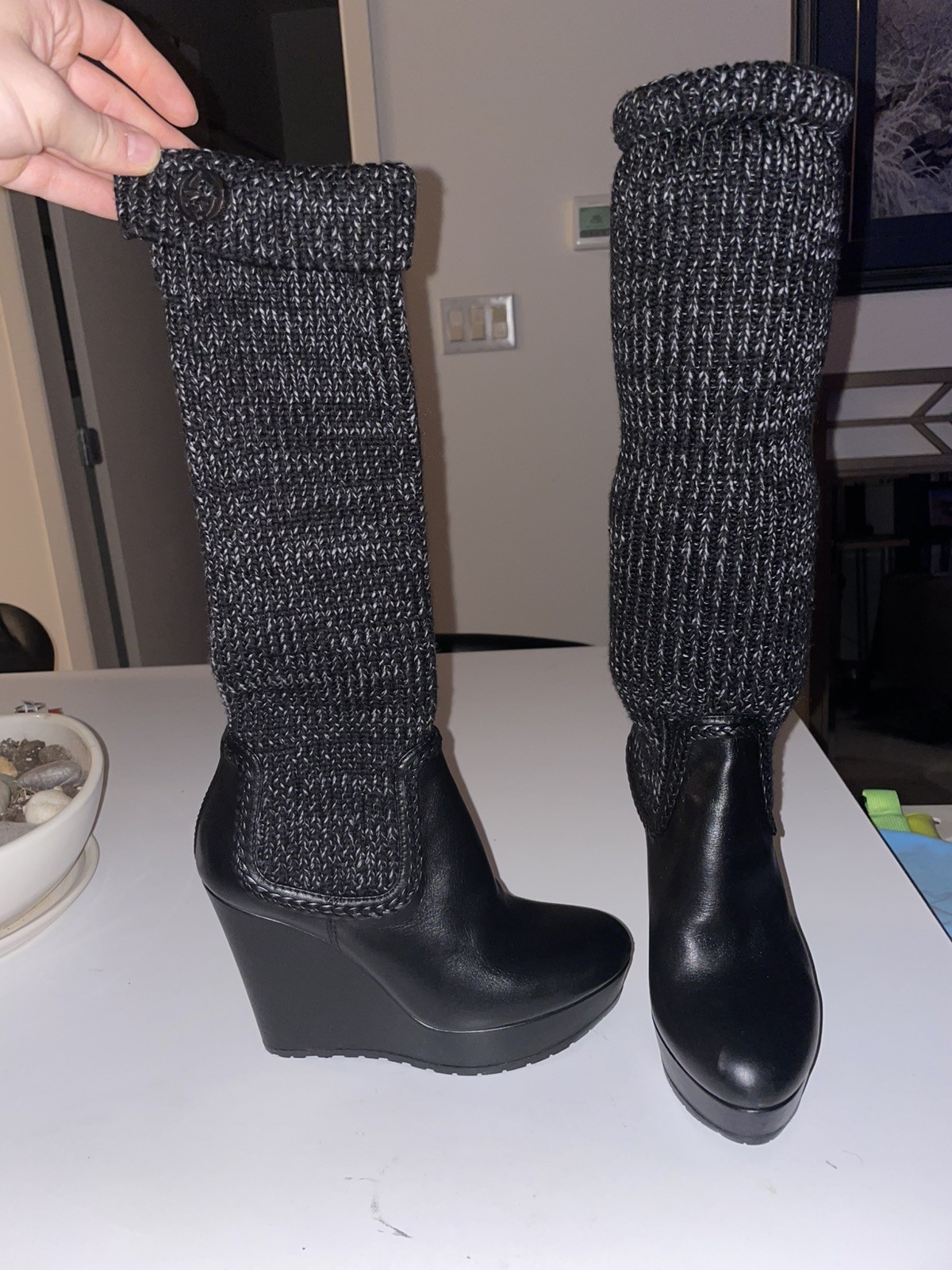Gucci Leather Knit Sock Wedge Platform Boots 2011 Fall/Winter Collection EU 36/5