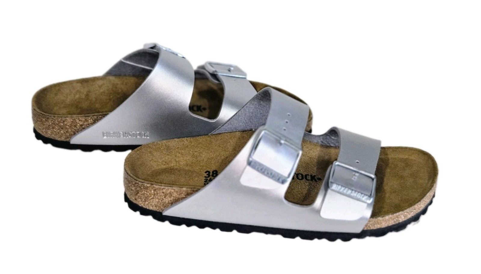 BIRKENSTOCK ARIZONA SLIDE SANDAL METALLIC SILVER Women’s 38 7-7.5 $118 NEW!