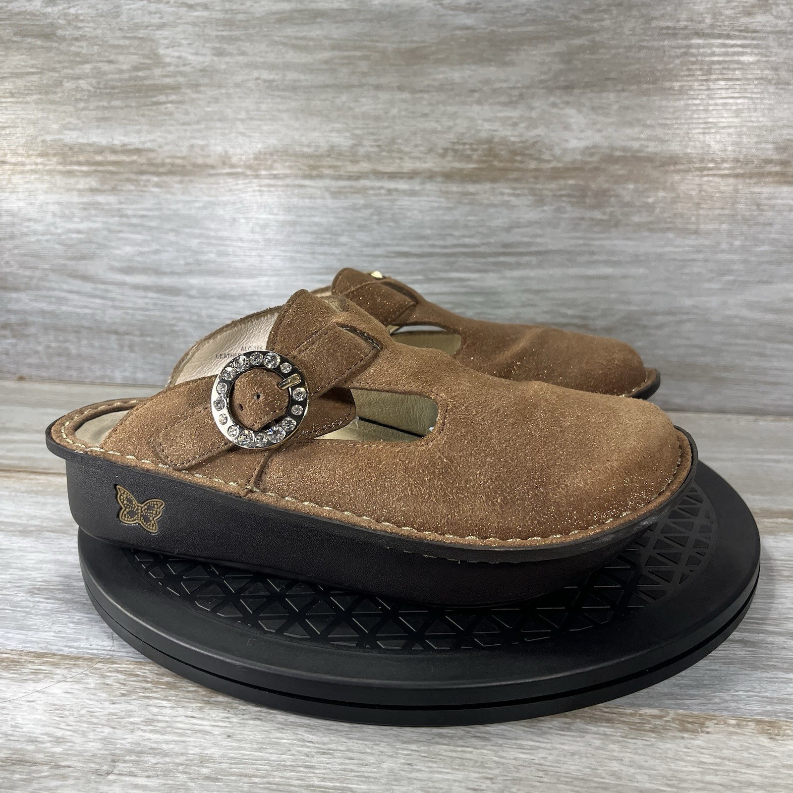 Alegria Womens Sparkle Rhinestone Buckle Leather Mule Clogs Size EU 36 US 6.5