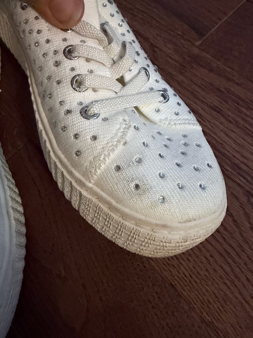 Madden NYC Women’s White Rhinestone Embellished Platform Lace-Up Sneakers