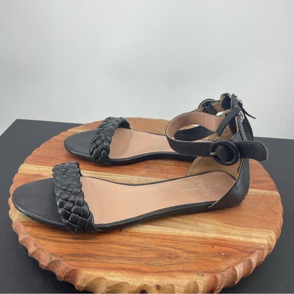 Linea Paolo Womens Lyla Black Ankle Strap Sandals Size 10 Medium (B, M)