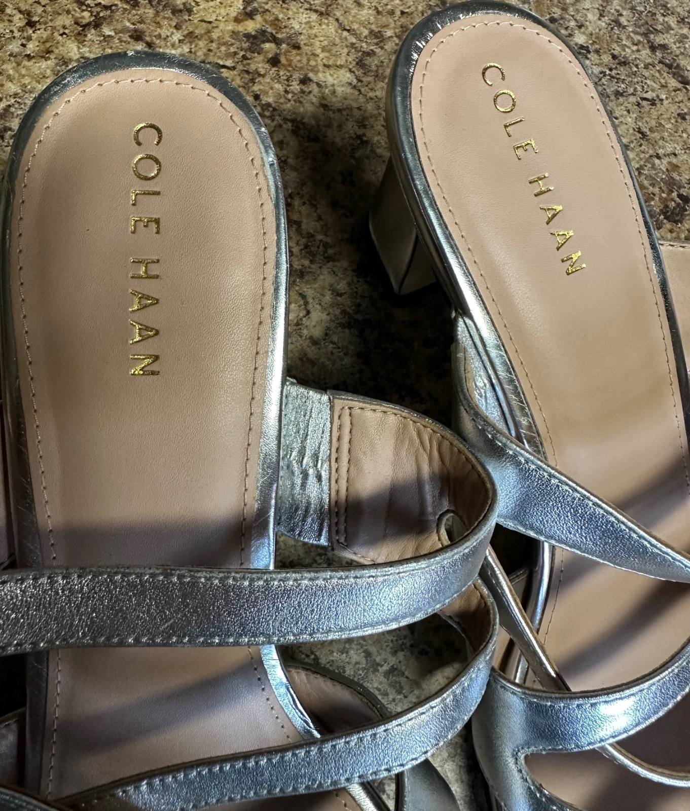 Cute – Cole Haan Alyse Sandal Womens Sz 10 B Silver Specchio Leather Block Heel-