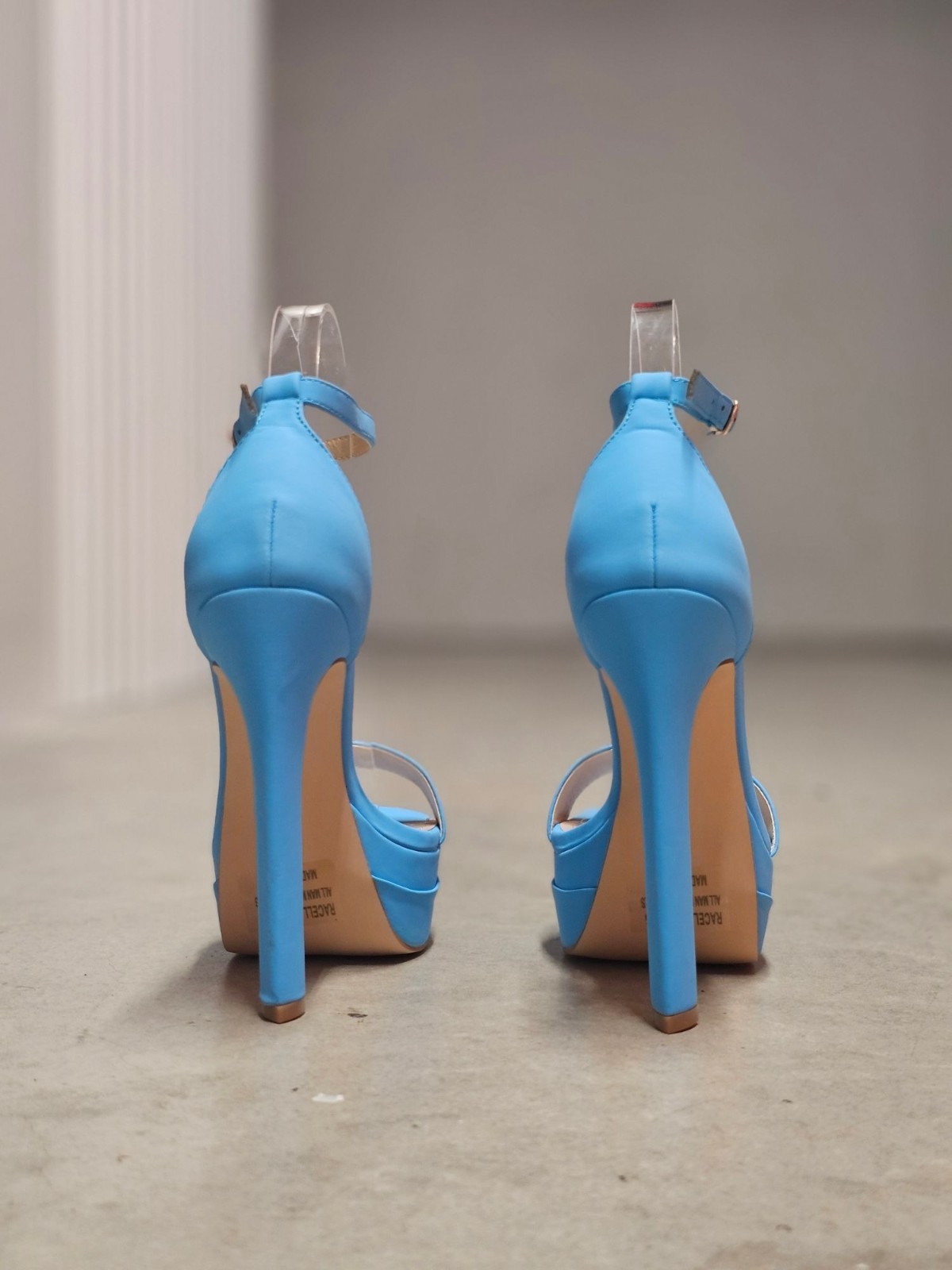 Sky Blue Platform Stiletto High Heels With Ankle Strap Buckle Closure For Women