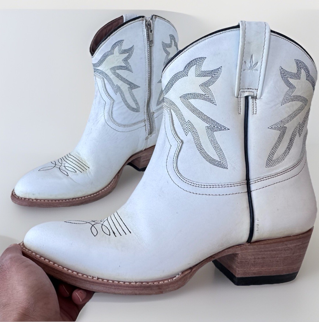 Mezcalero Maye White Leather Western Cowgirl Moto Short Boots Shoes Size 9