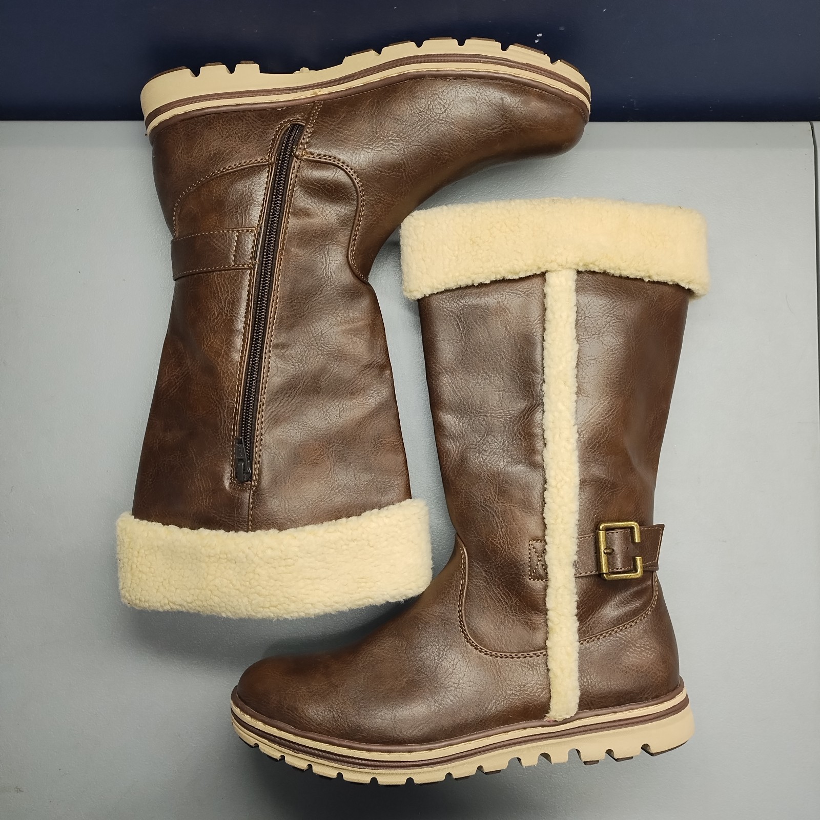 Cliffs Kesha Boots Women US 10M Brown White Synthetic Adjustable Buckle Side Zip