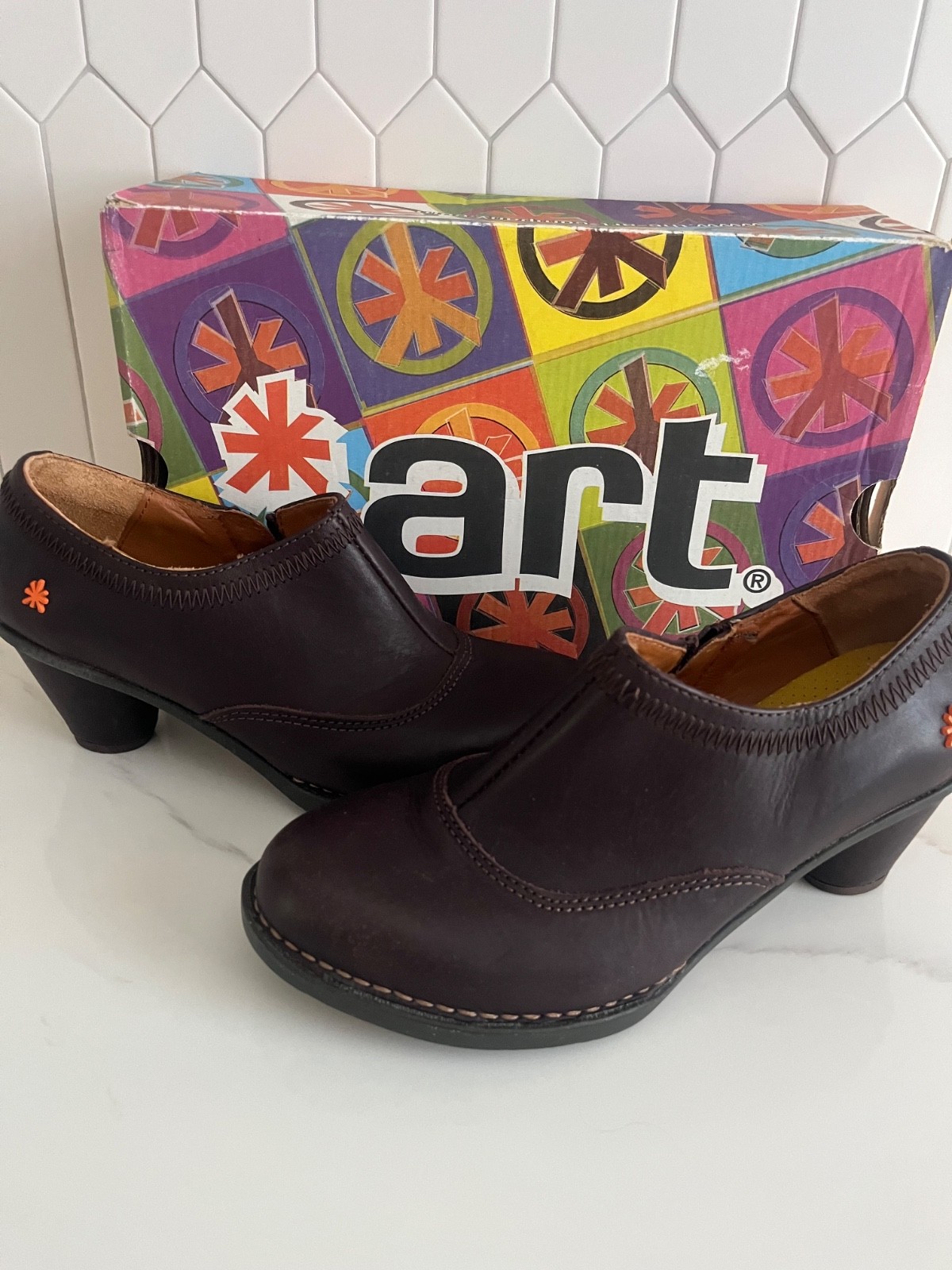 ART Company Women’s 0481 Brown Leather Shoes Block Hill Zip EU 38 US 7-7.5