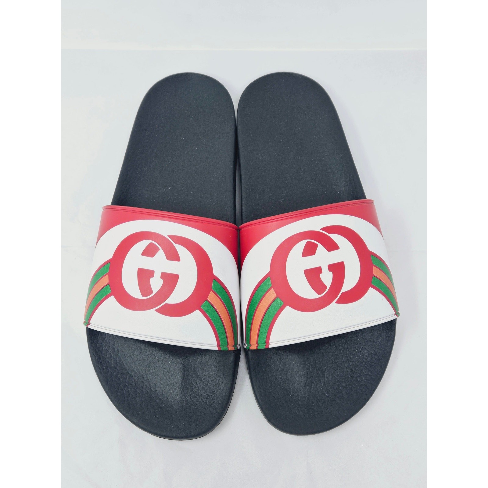 Gucci Red multicolor signature GG logo rubber sandals 40 sz