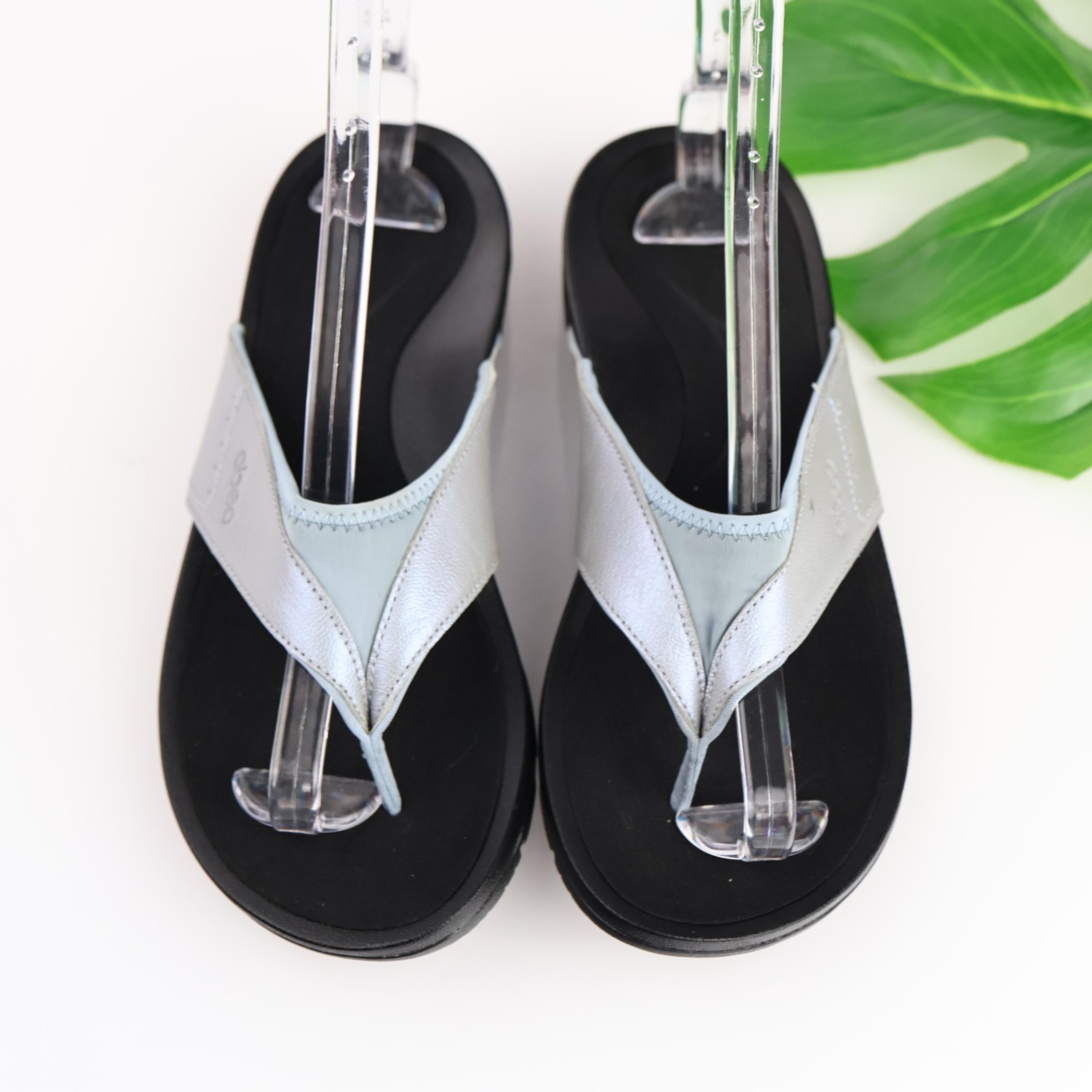 ABEO Womens Balboa Sandals Size 9 N Blue Metalic Leather Thong Comy Flip Flops
