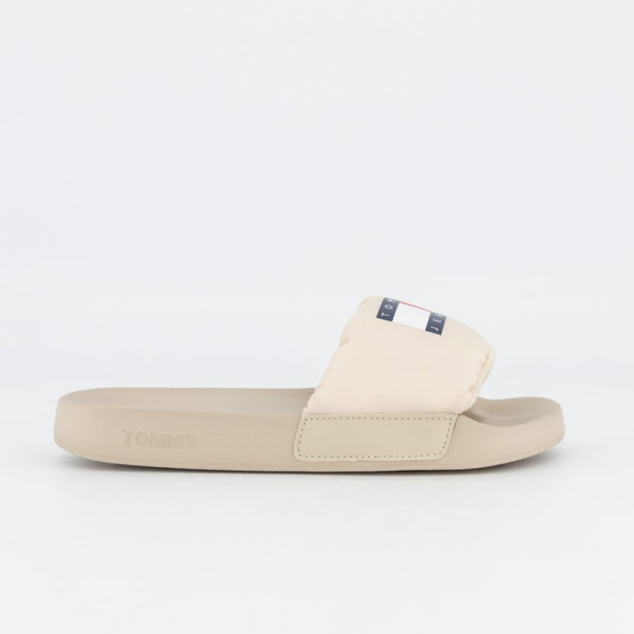 TOMMY HILFIGER PADDED STRAP BEIGE POOL SLIDES SLIDE ON SANDALS FLIP FLOPS SHOES