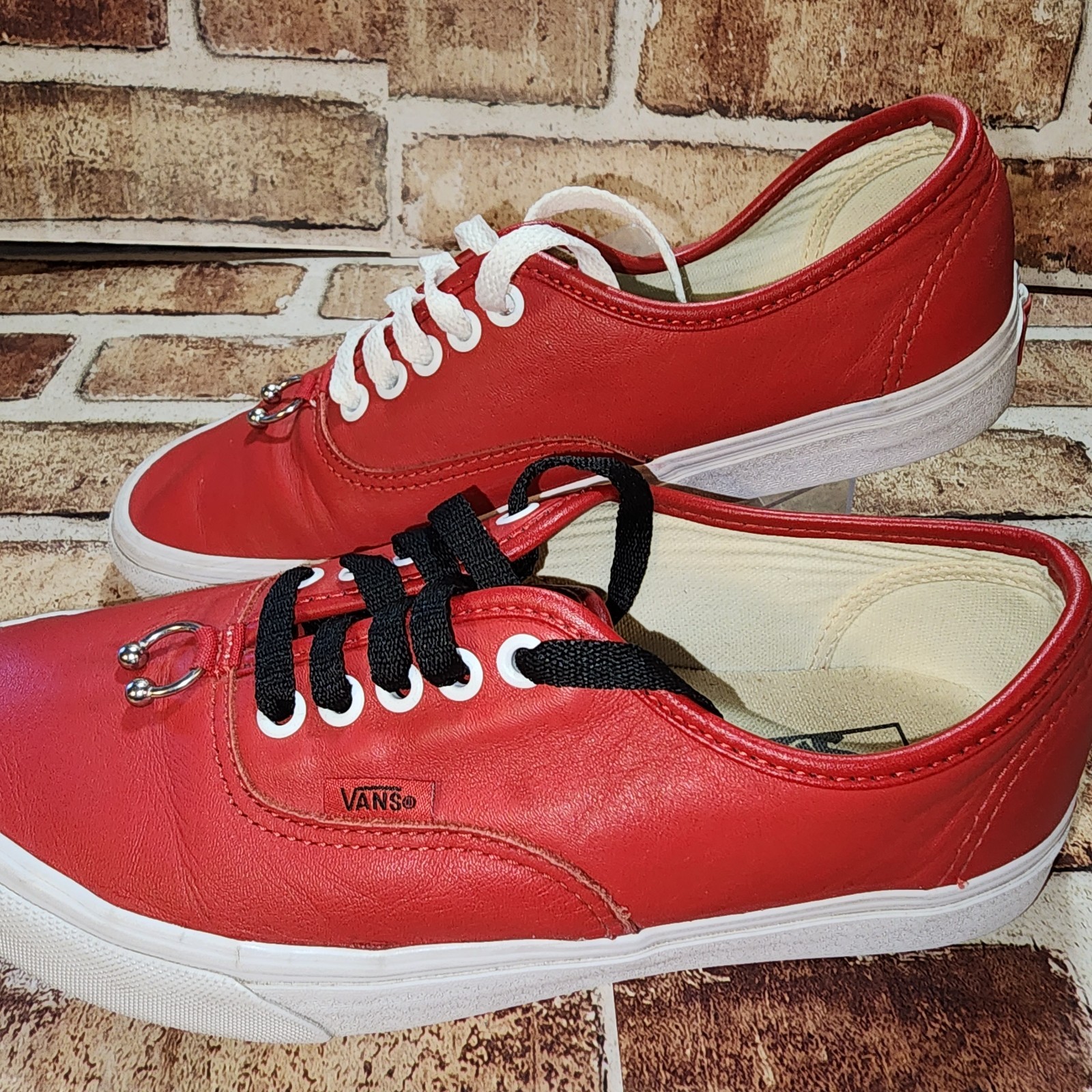 Vans Authentic Piercing Red True White Classic Skate Shoes Women 8.5 Men 7