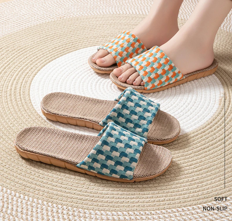 Summer Slippers for Women Home Linen Fabric Trend Designer Shoes Ladies Elegant