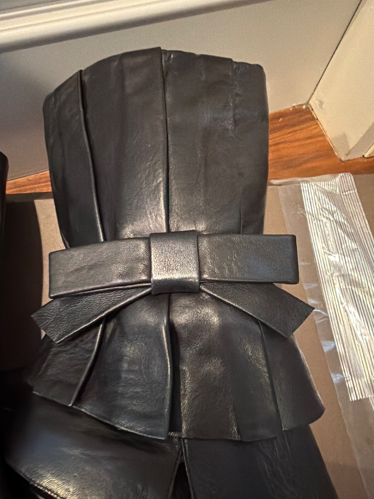 BNIB -CHIE MIHARA LEATHER MID CALF BOOTS IN BLACK PLEATED BOW ACCENT size 39