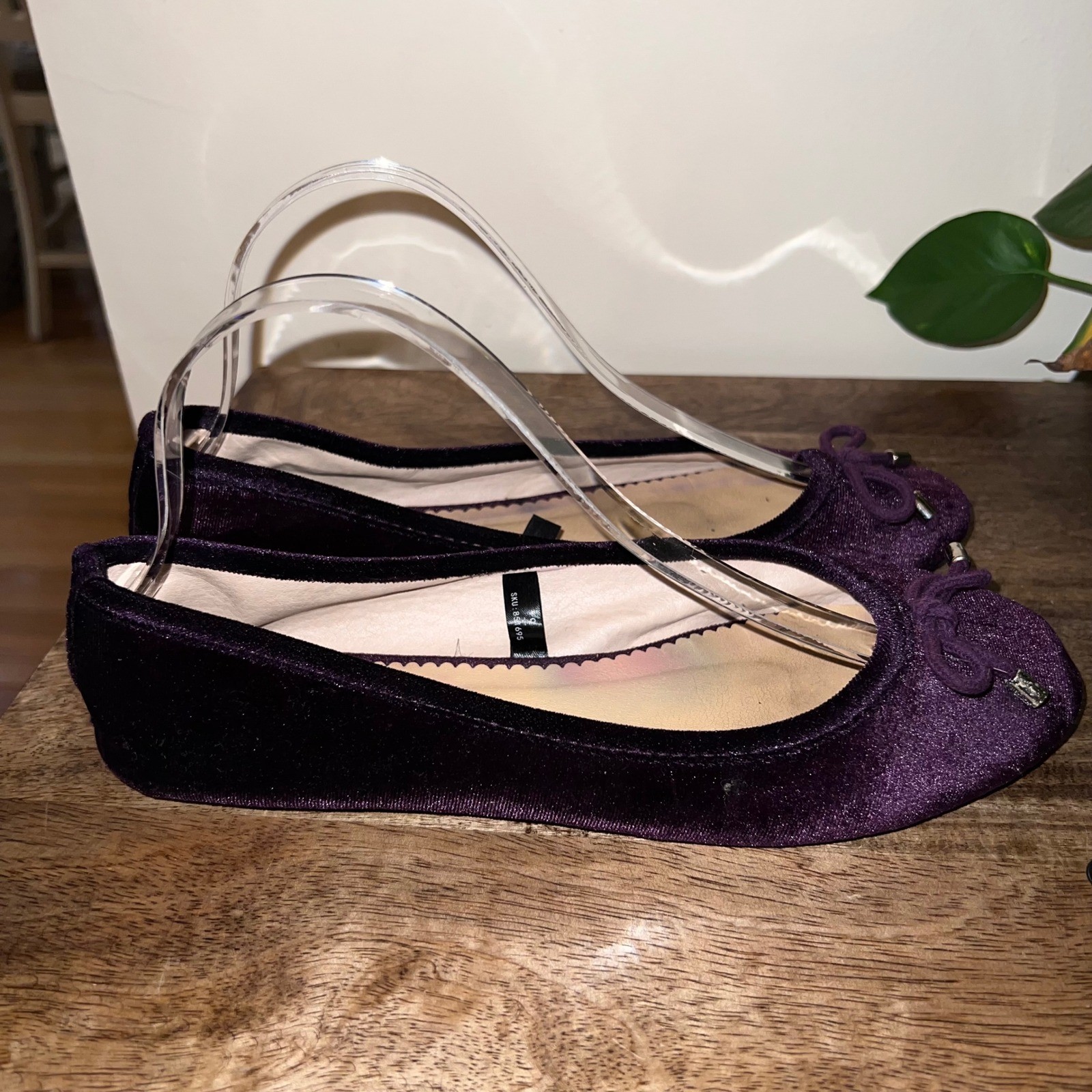 Lily Morgan Womens 9M Purple Velvet Ballet Flats Bow Detail Casual Workwear Chic