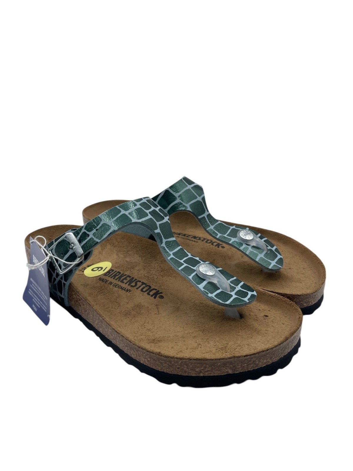 Birkenstock Gizeh Thong Sandals Gator Gleam Pearl Light Mint Silver US W/9
