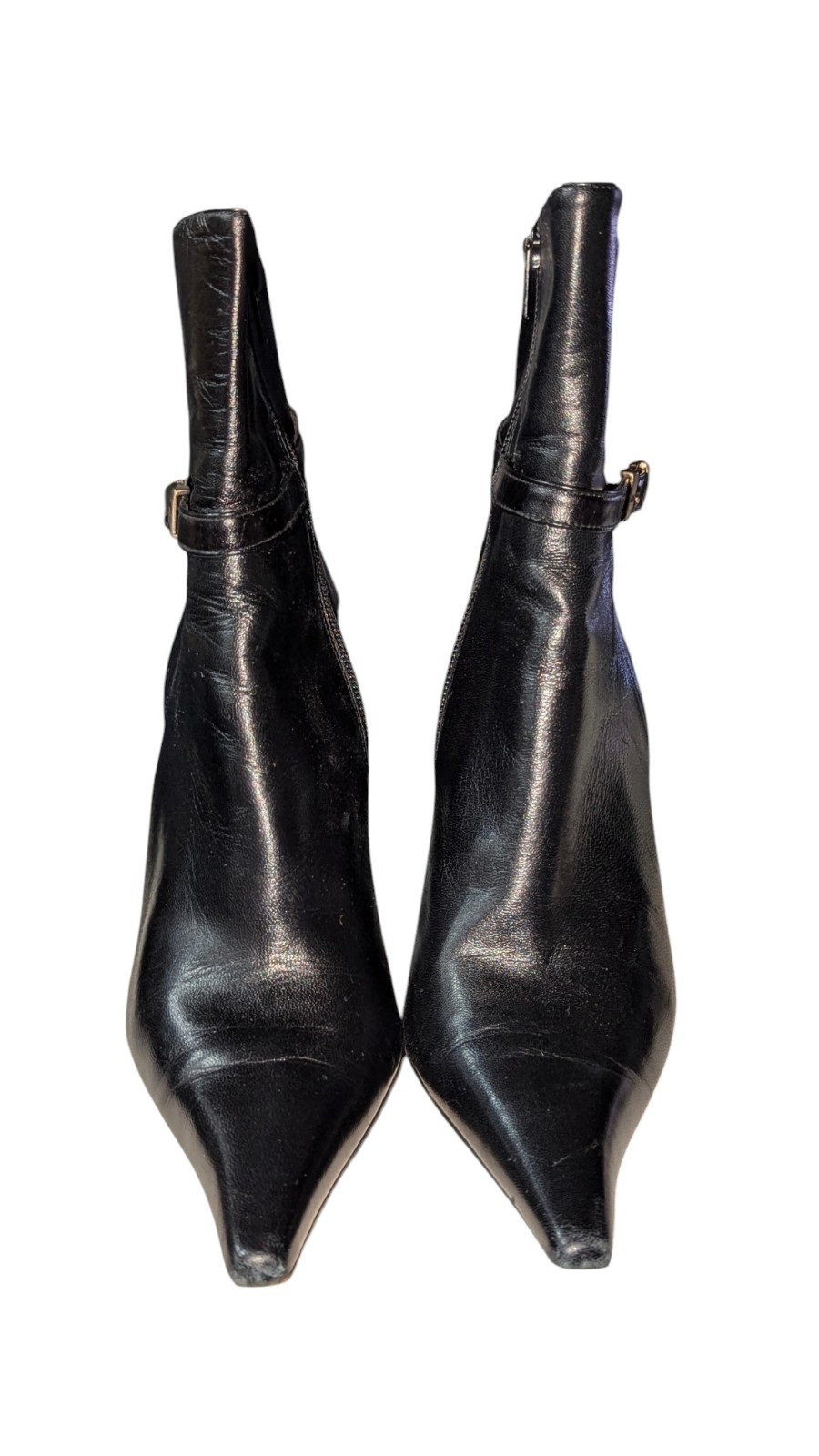 Vintage Albert Nipon Black Leather Pointed Toe Ankle Boots Heels Sz 7.5 M In Box