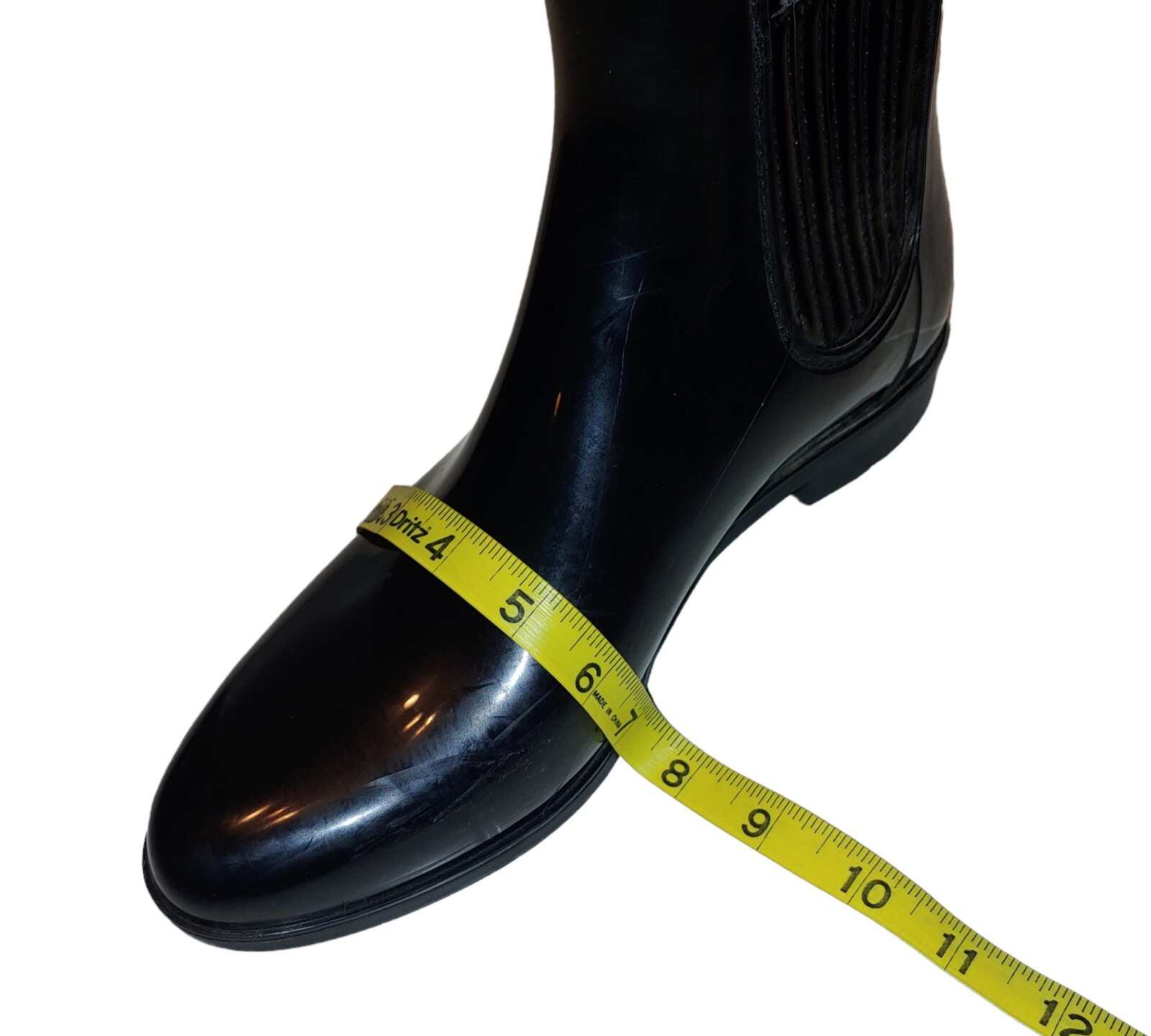 Women casual workwear black comfortable mid-calf pull on tabs rain boots size 11