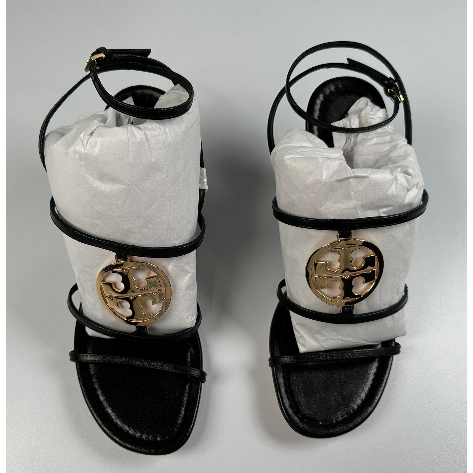 Tory Burch Capri Miller Leather Wedge Sandals Black Size 8 NIB #06S