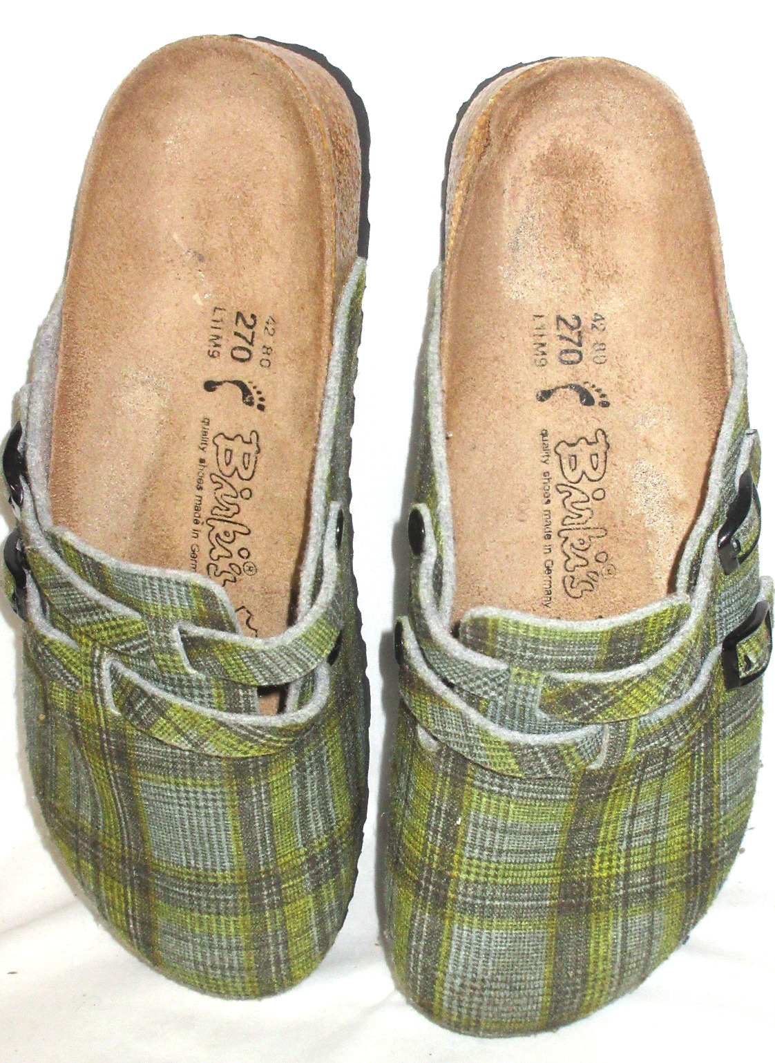 Birki’s Womens Size 11 Slippers Green Plaid Buckle Logo Casual Comfort Footwear