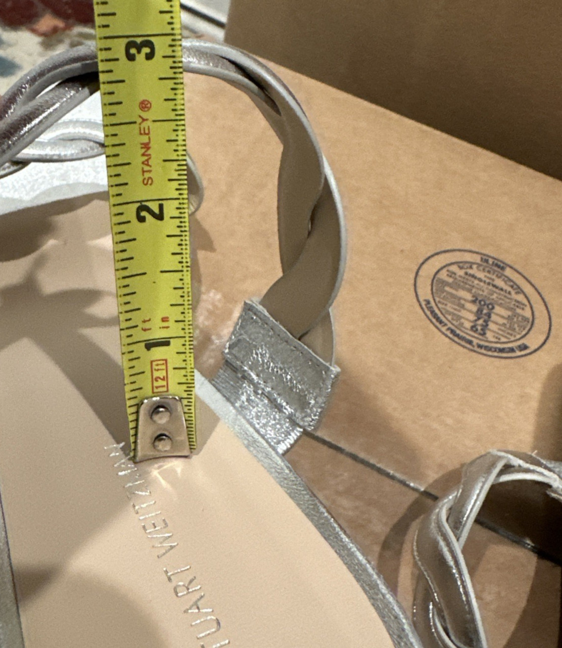 STUART WEITZMAN EU 40/ US 9.5 Twistie Block 75 Metallic Mule Platinum *FLAWED*