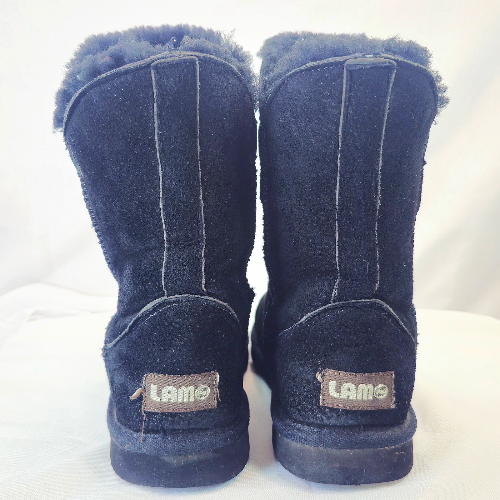Lam Thalia Black Suede Boots Faux Fur Lined Women’s Size 7 Booties Snow Ski Cozy