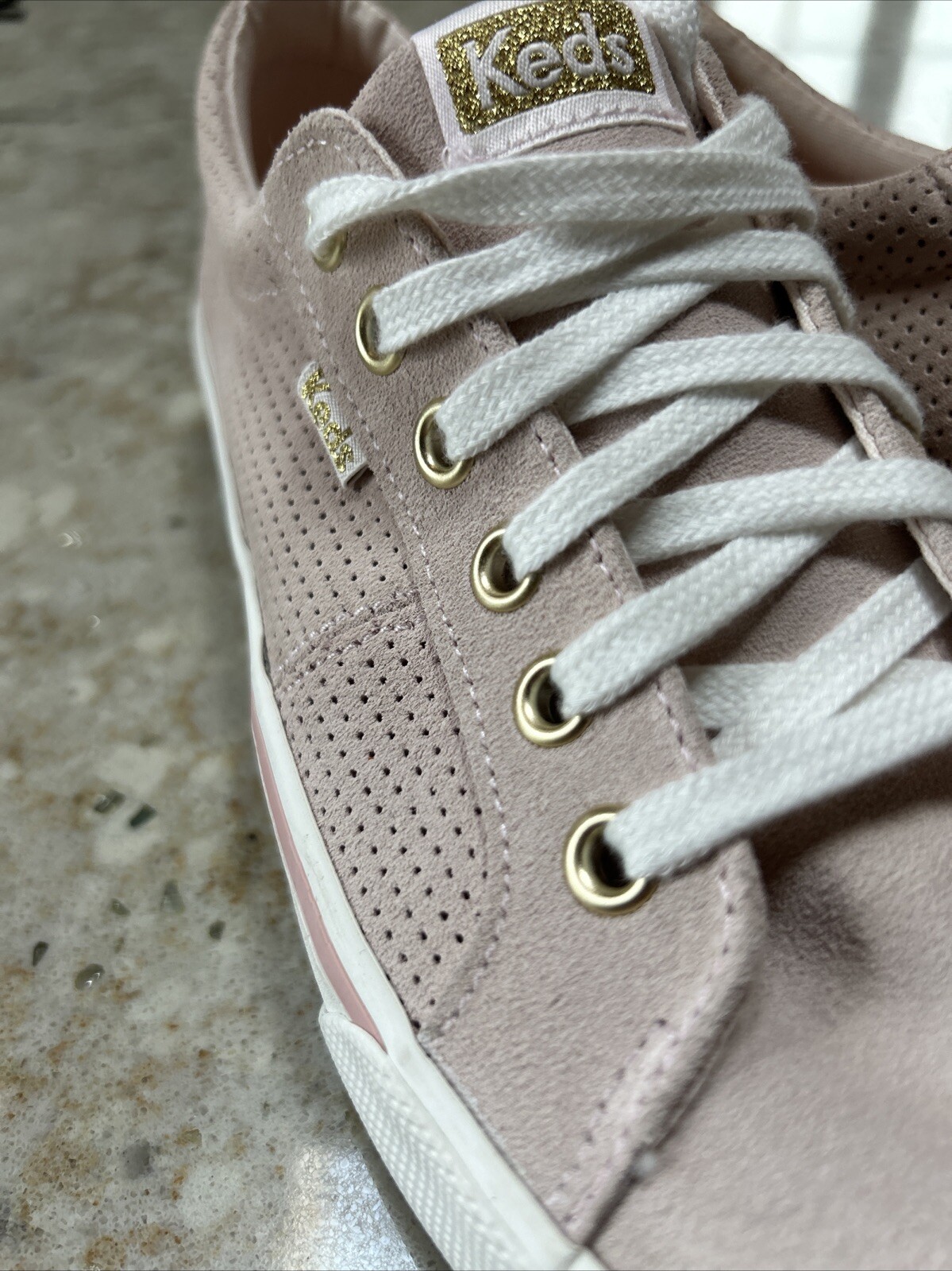 Keds Jump Kick Duo Light Pink Gold Vegan Soft Buck Leather Sneakers sz 8 Womens