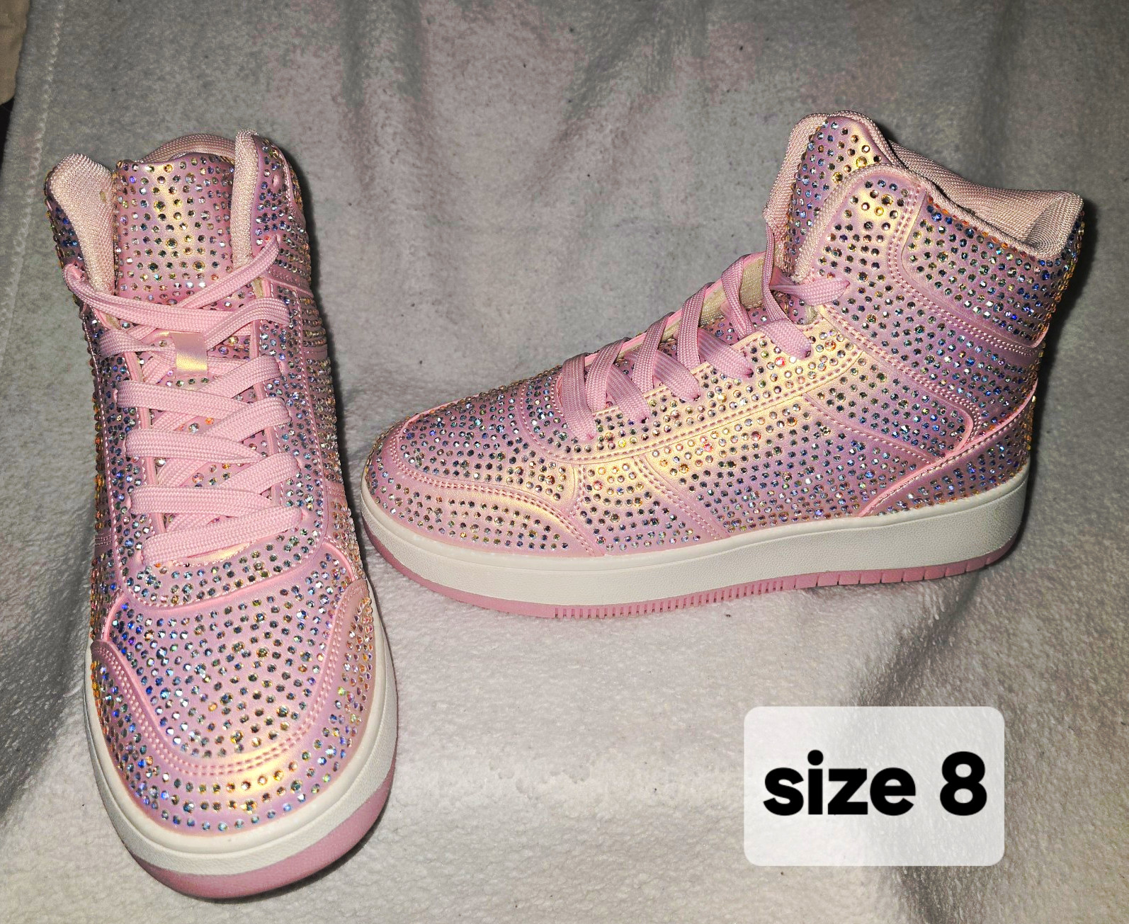 Women’s Pink Rhinestone High Top Lace-Up Athletic Sneakers Casual Activewear