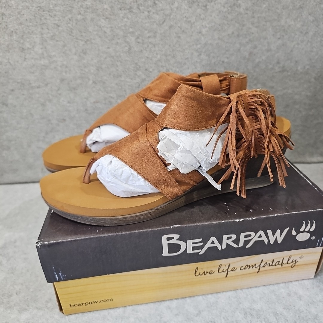 Bearpaw Sandals Women’s Avril Fringe Wedge Brown Size 11