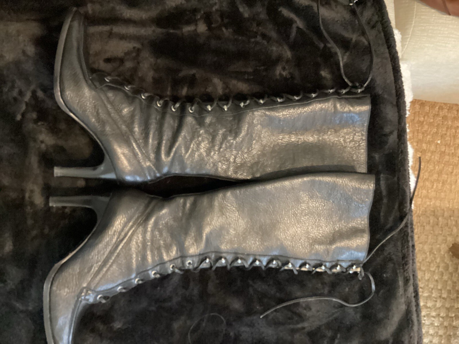 Michael Kors Black Leather Lace Up Knee High Stiletto Boots Vero Cuoio 6M