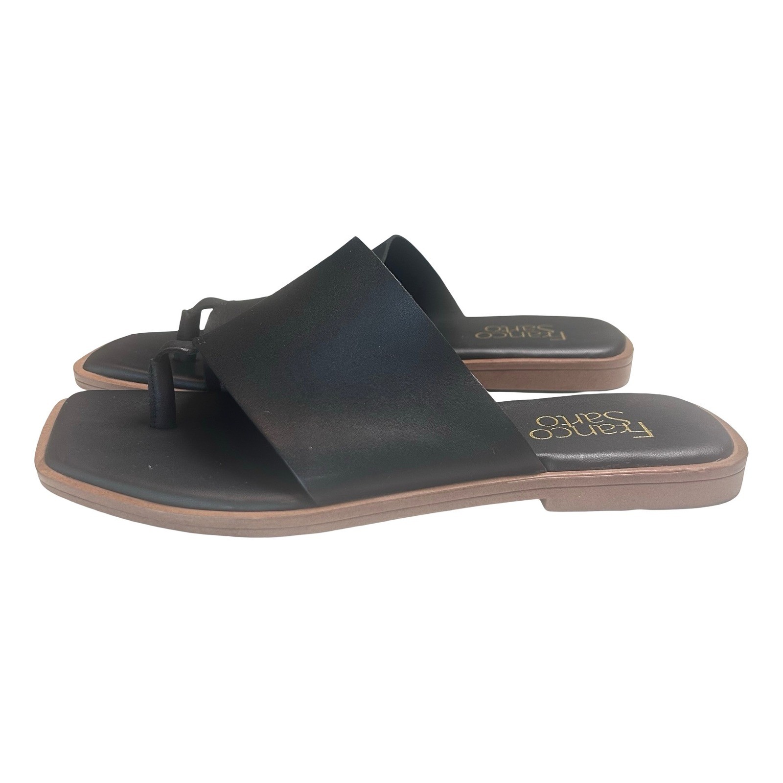 Franco Sarto Merci Leather Flat Sandals Size 6.5 Square Toe Casual Travel