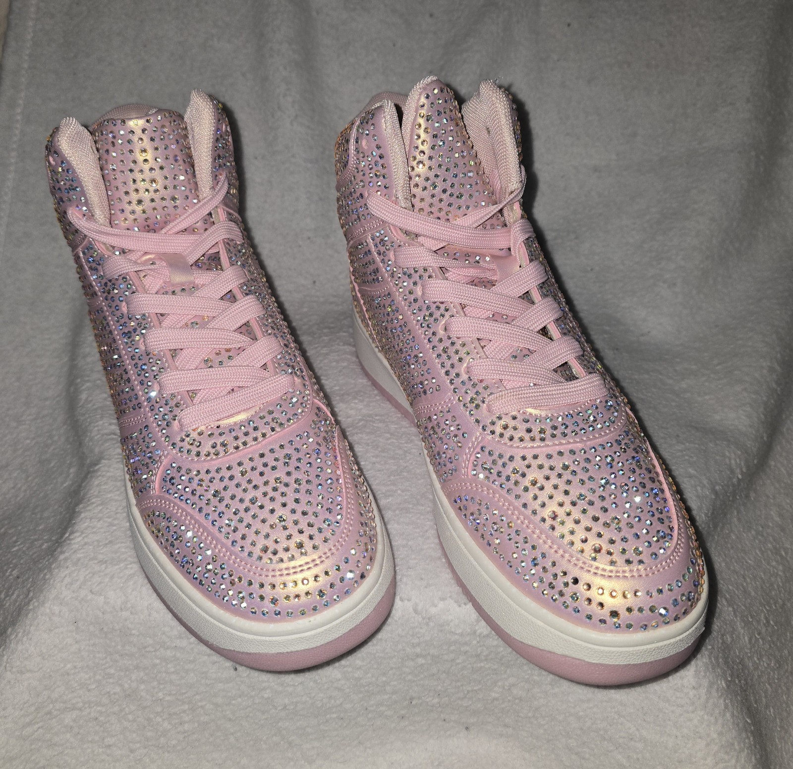 Women’s Pink Rhinestone High Top Lace-Up Athletic Sneakers Casual Activewear