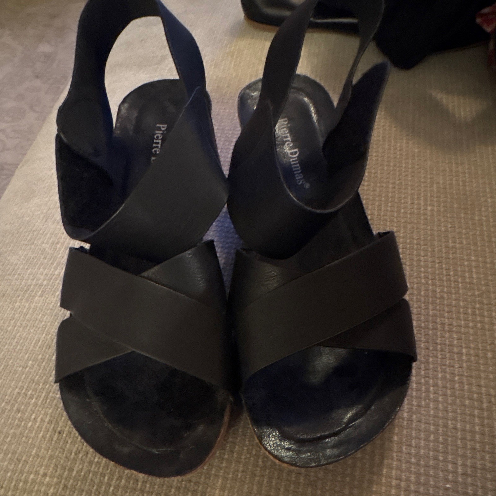 Pierre Dumas Women’s Wedge Slingback Sandals Faux Leather Solid Black 8.5