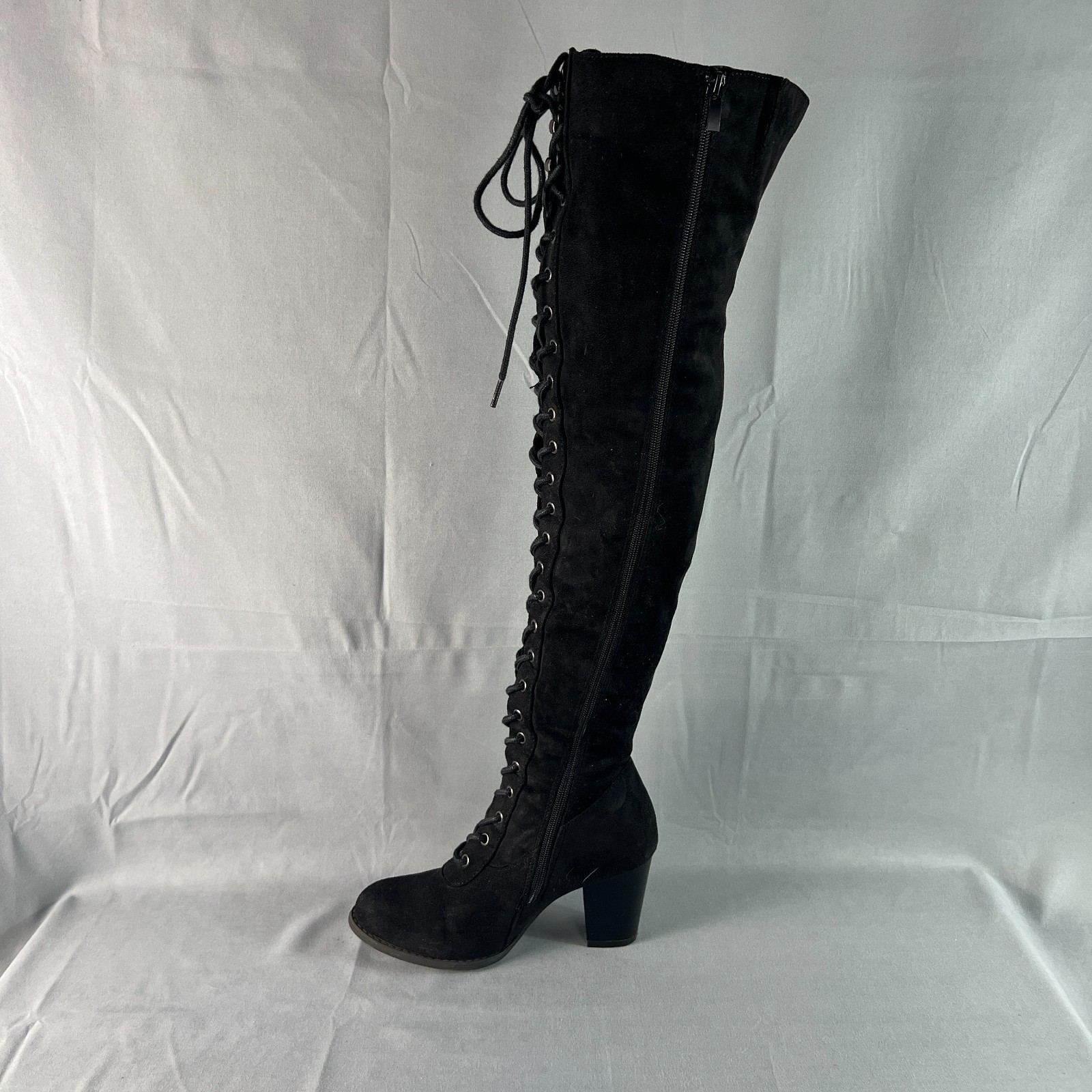 Top Moda Riding Womens US 7 Black Suede Lace Up Side Zipper Over The Knee Boot