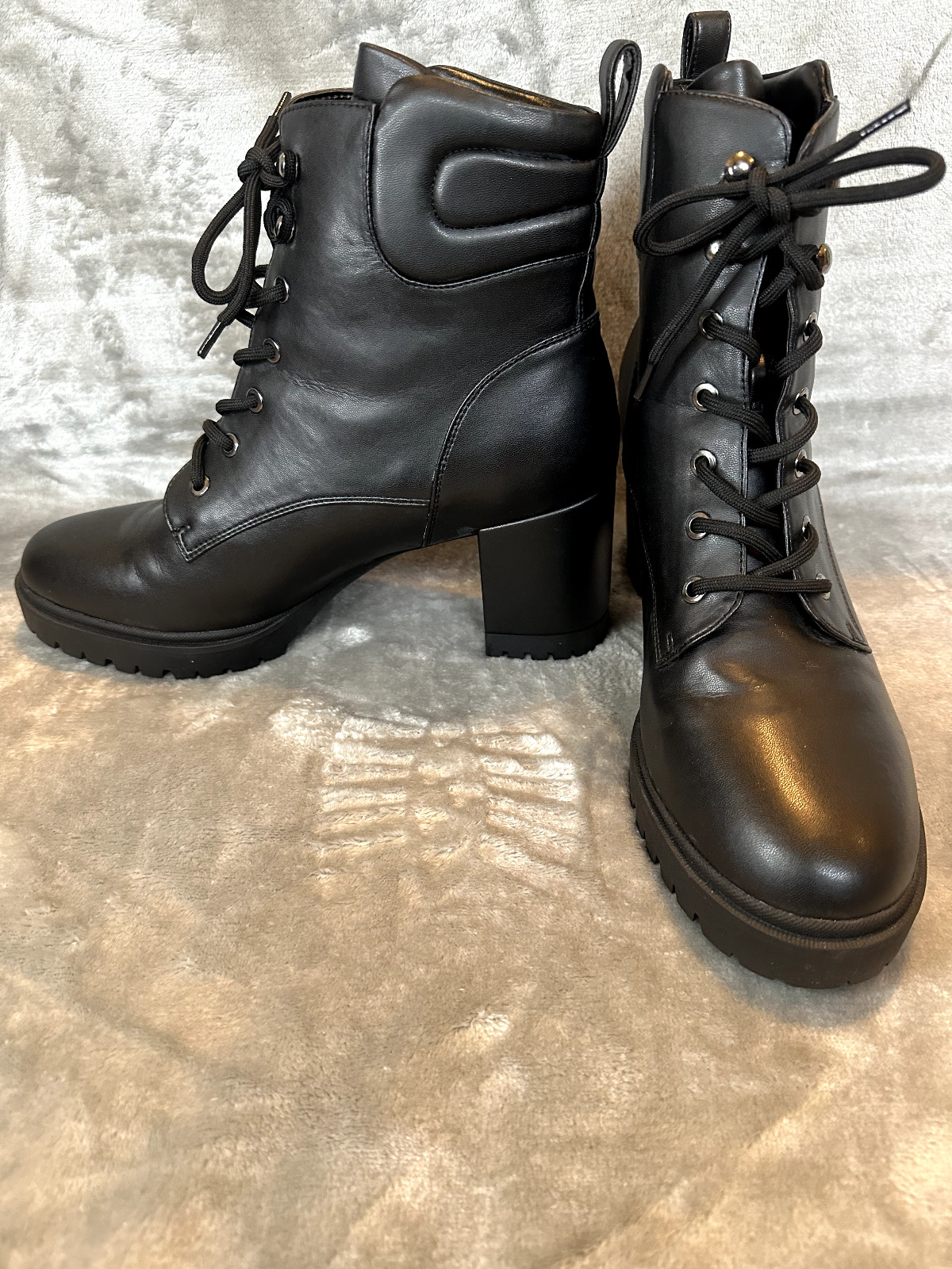 AEROSOLES ESEN COMBAT MOTO BOOTS BLACK VEGAN LEATHER NWT 12M