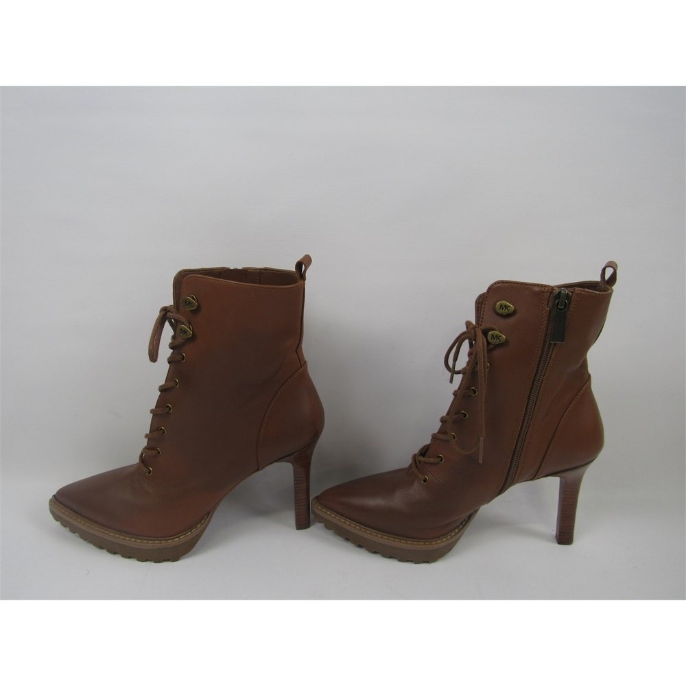 Michael Kors Kyle Brown Leather Lace-Up Stiletto Heeled Boots – Size 6.5M