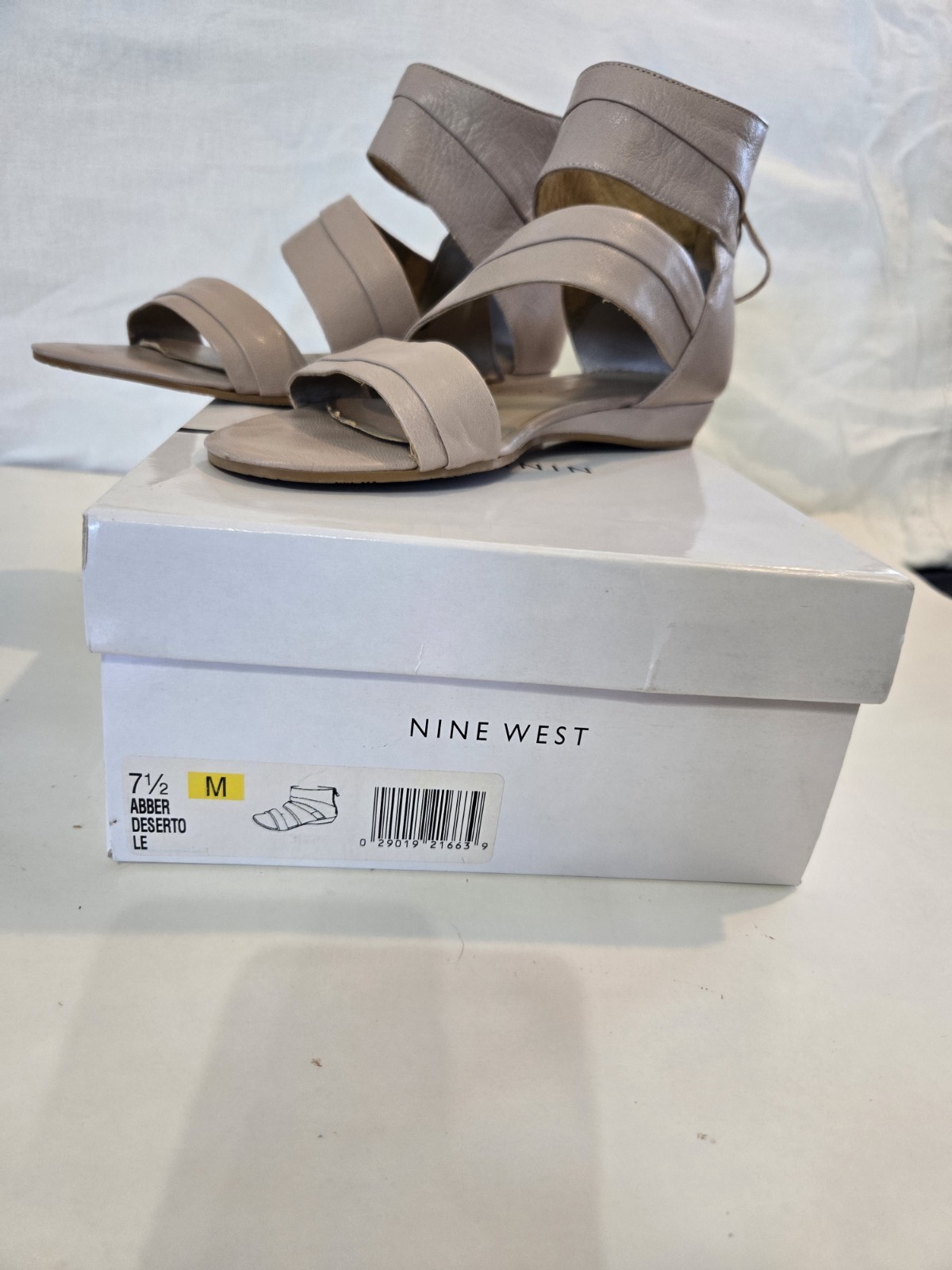 Nine West Sandal Beige Ankle Wrap Wedge Women’s Size 7.5 M