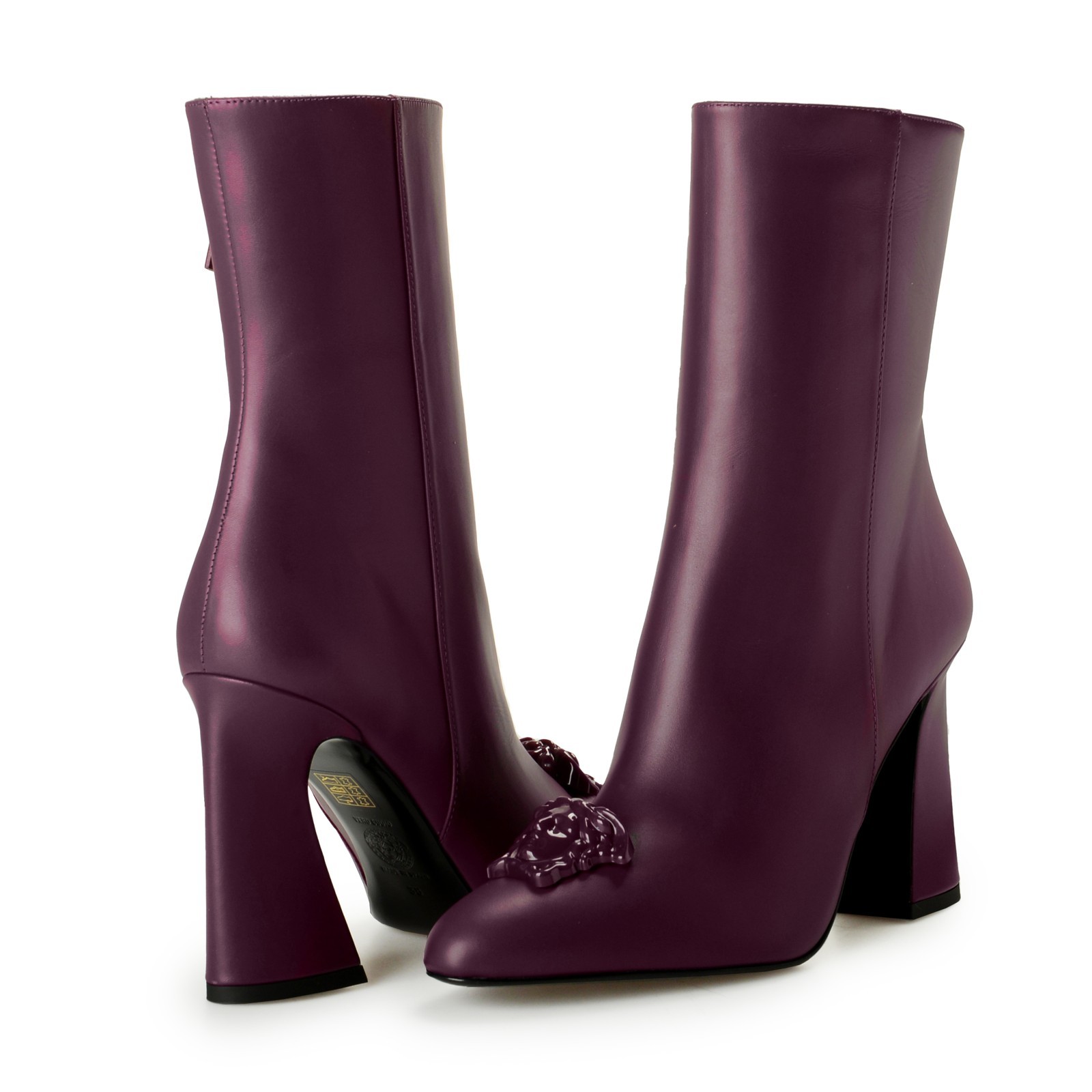 Versace Women’s Plum Purple 100% Leather Heeled Booties Shoes US 11 IT 41